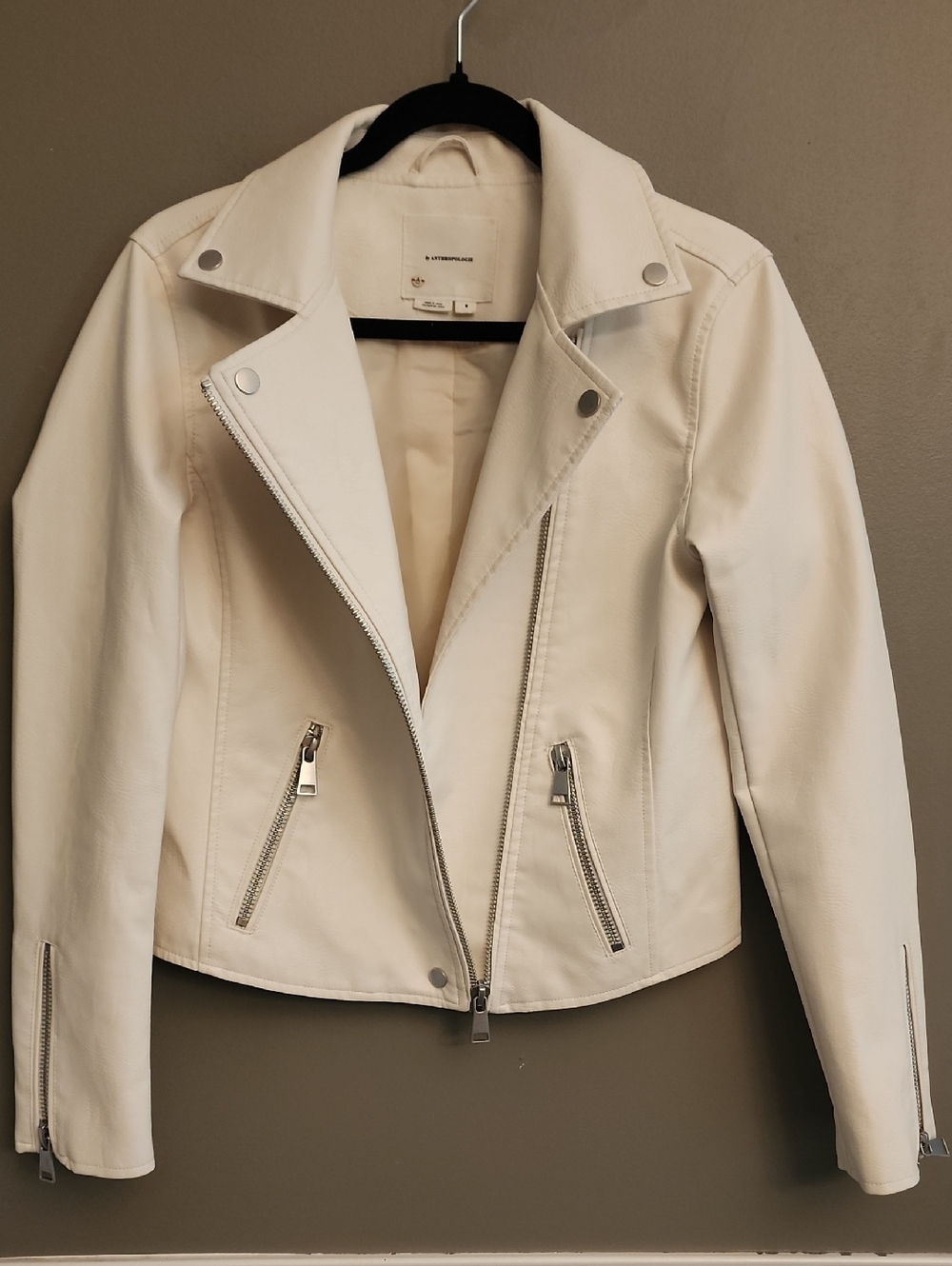 NWOT Anthropologie Ivory Moto Leather Jacket - Picture 2 of 16